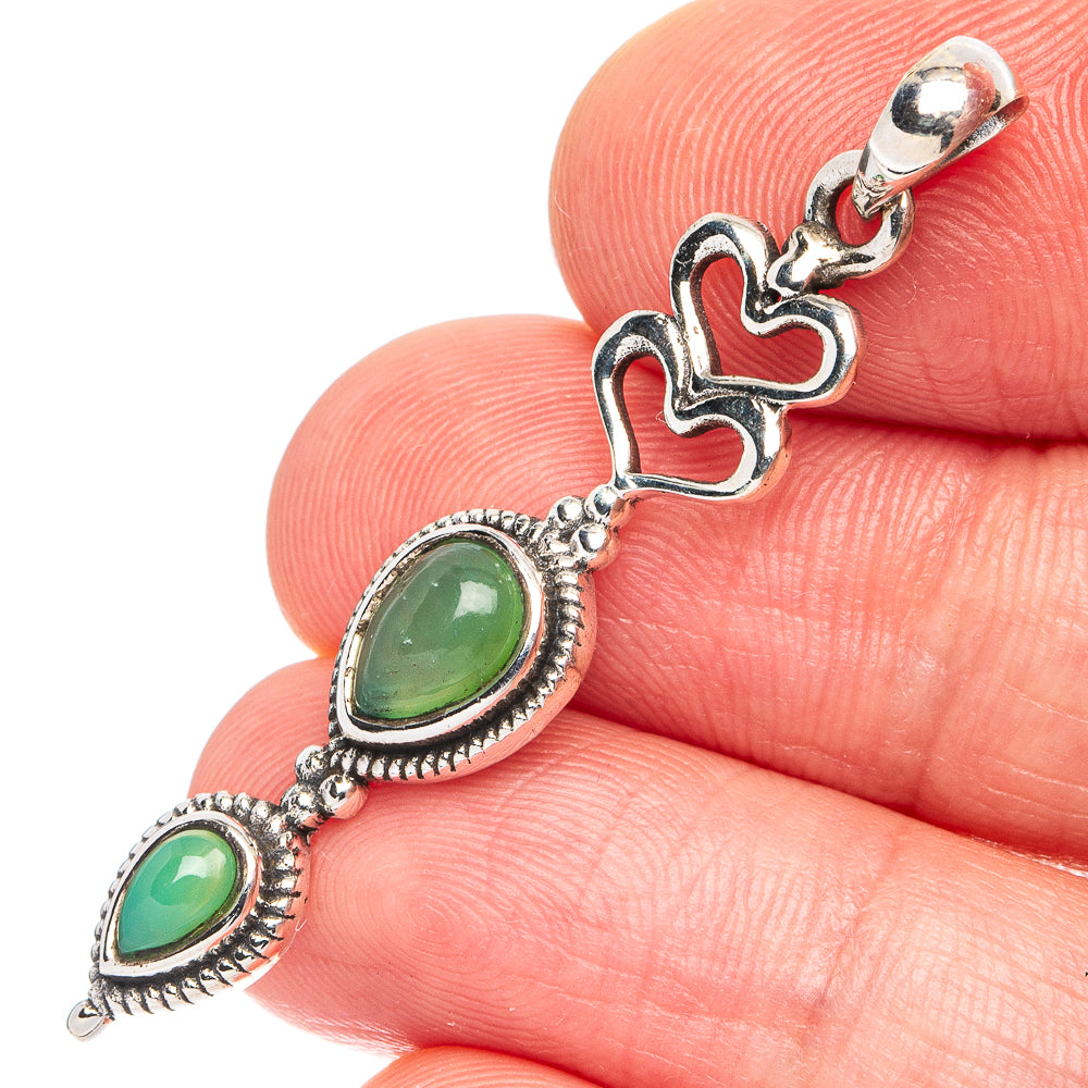 Chrysoprase Heart Pendant 1 3/4" (925 Sterling Silver) P45576