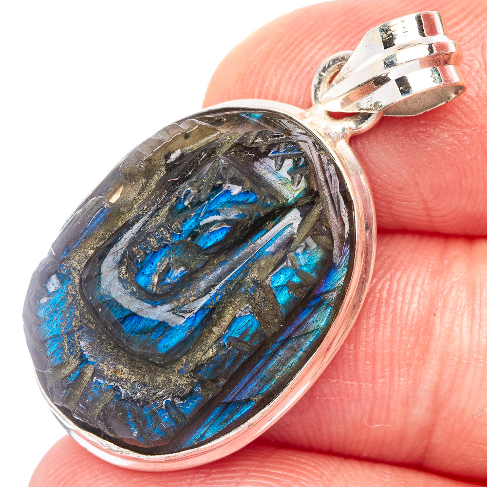Carved Labradorite God Pendant 1 3/8" (925 Sterling Silver) P44251