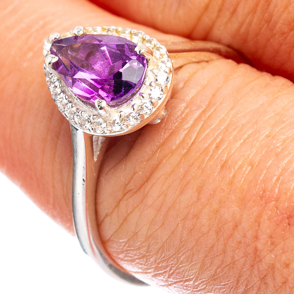 Amethyst, Cubic Zirconia Ring Size 8 (.925 Sterling Silver)