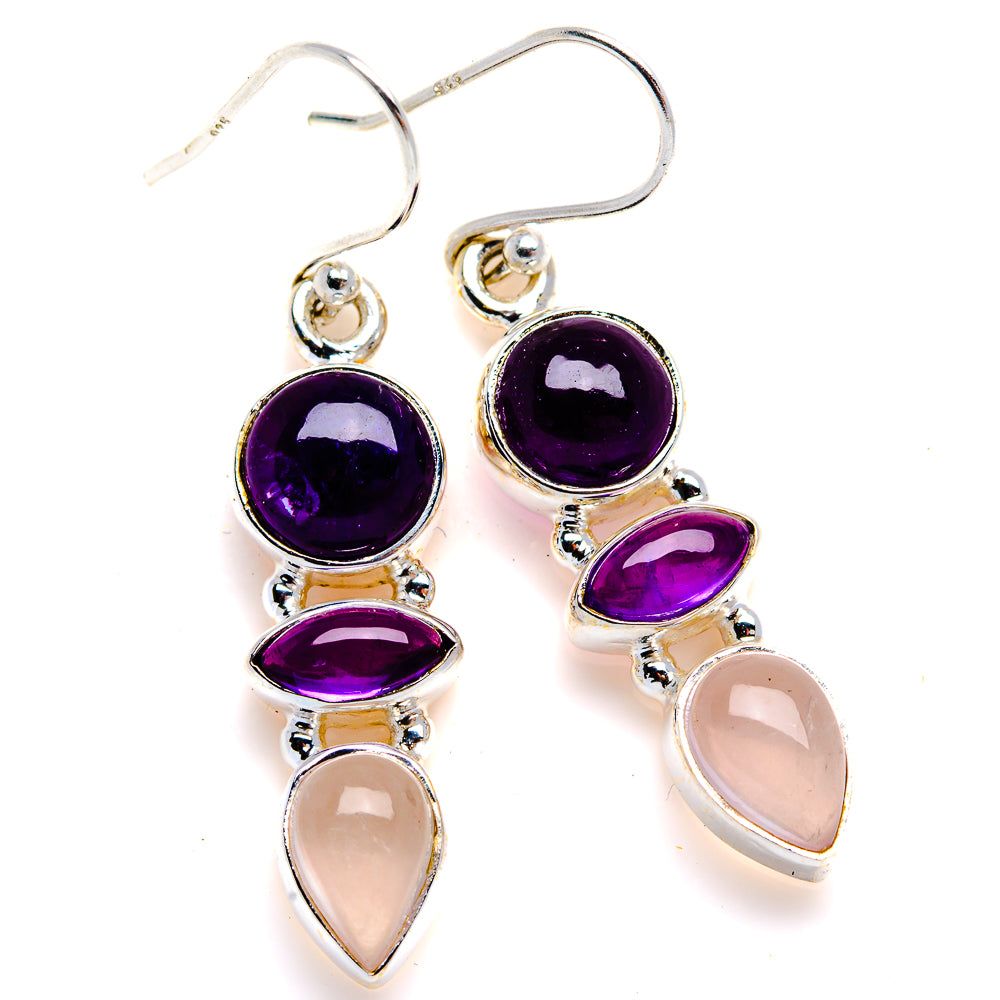 Amethyst, Rose Quartz Earrings 1 3/4" (925 Sterling Silver) EARR432123