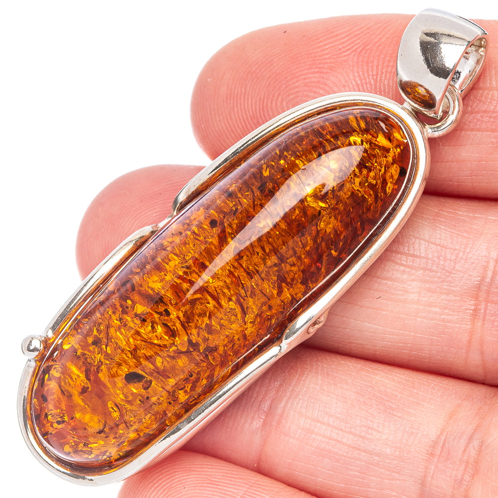 Anasilvercos Baltic Amber Pendant 2 1/4" (925 Sterlnig Silver)