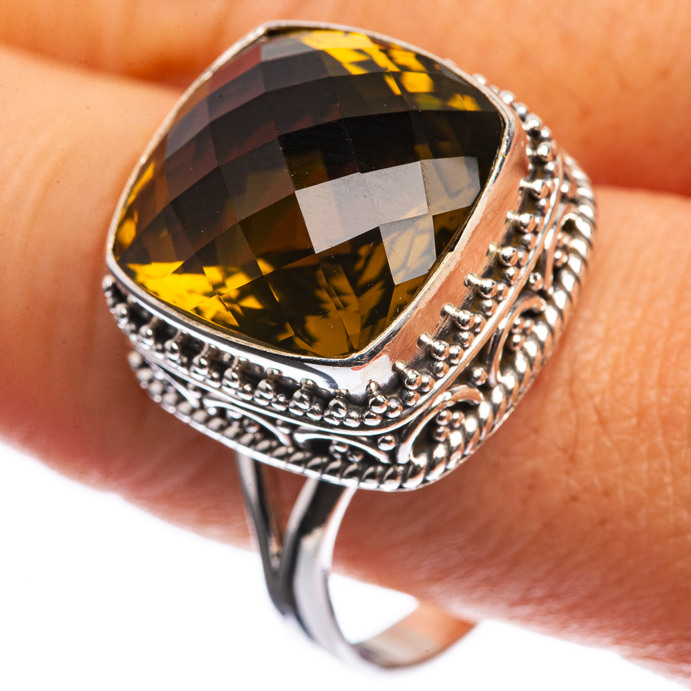 Olive Quartz 925 Sterling Silver Ring Size 11.75