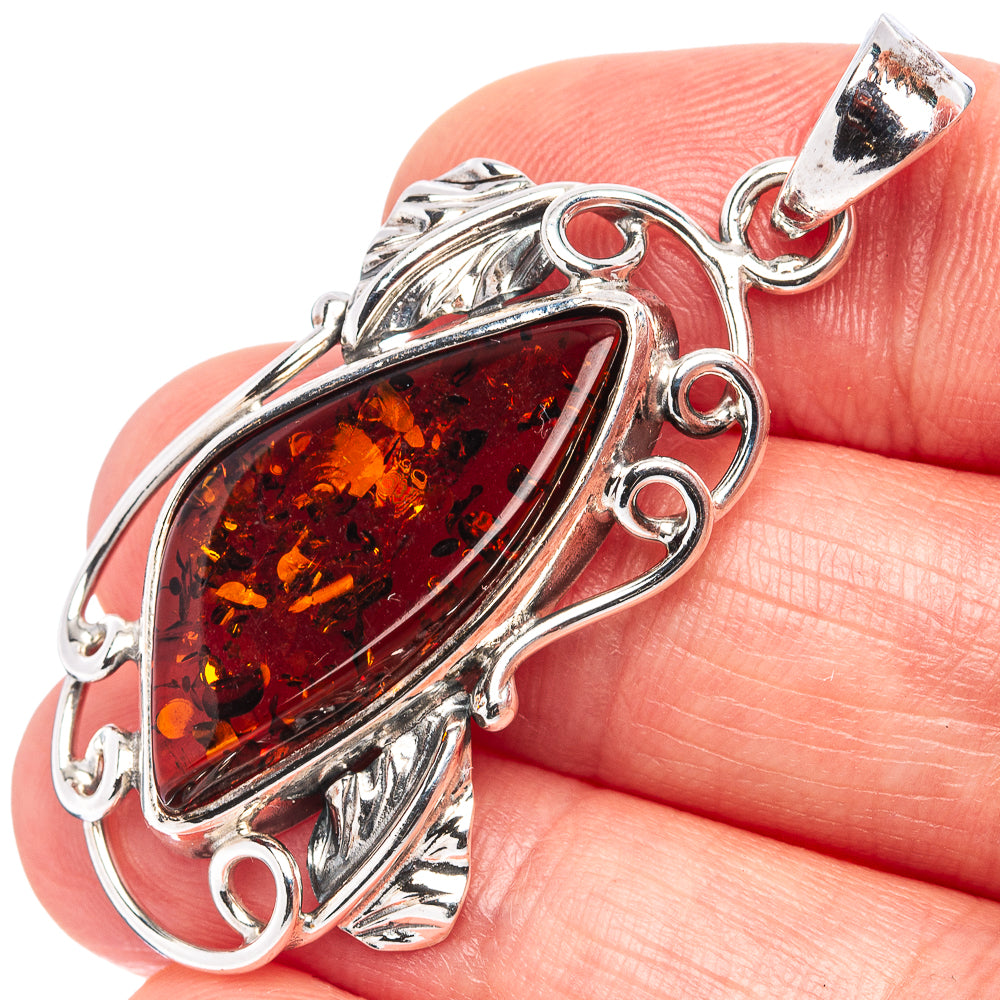 Baltic Amber Leaf Pendant 1 3/4" (.925 Sterling Silver)
