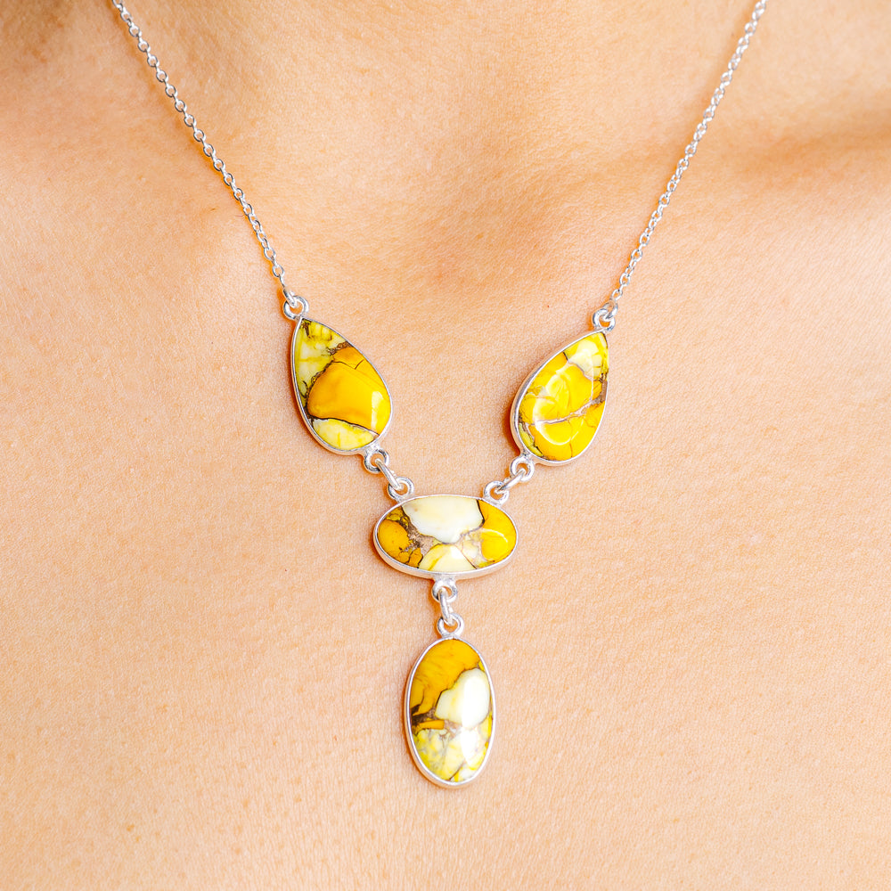 Honey Dahlia Mohave Turquoise Necklace 17 to 19" (.925 Sterling Silver)