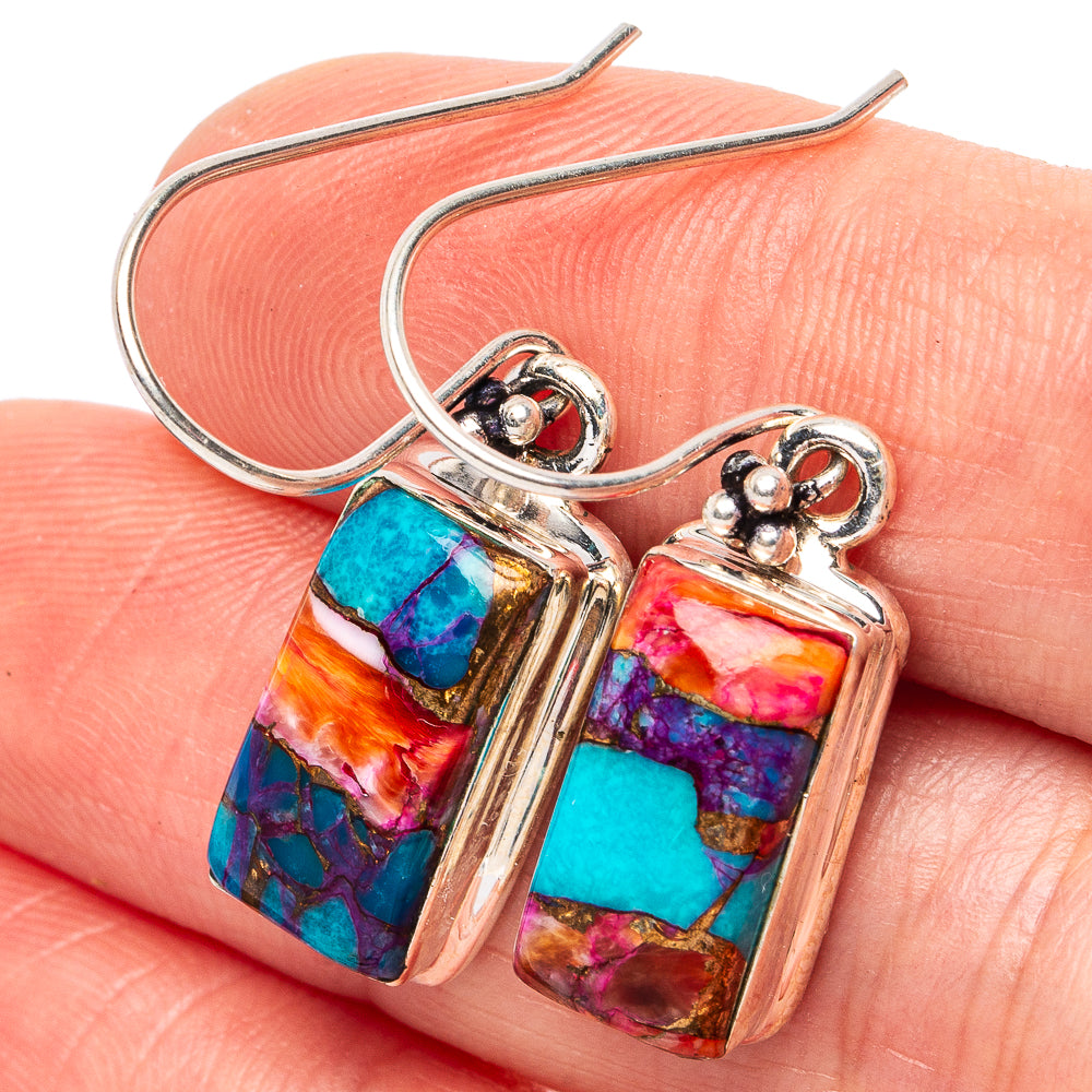 Pink Dahlia Mohave Turquoise Earrings 1 3/8" (.925 Sterling Silver)