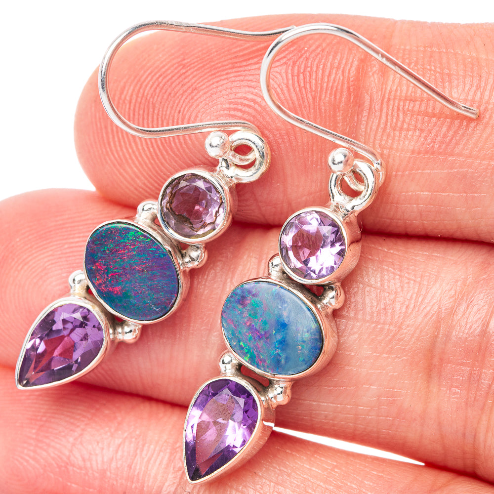Rare Doublet Opal, Amethyst Earrings 1 1/2" (925 Sterling Silver) E1517