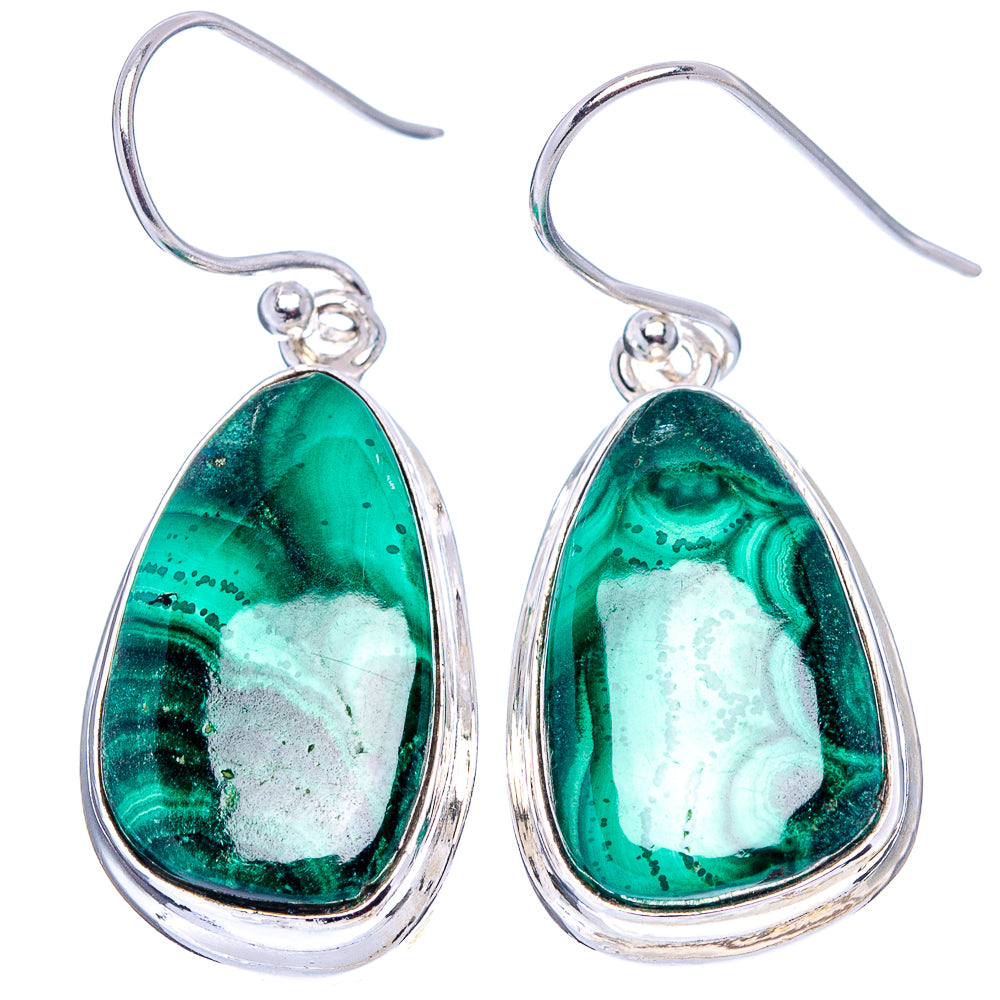 Malachite Earrings 1 3/8" (.925 Sterling Silver)