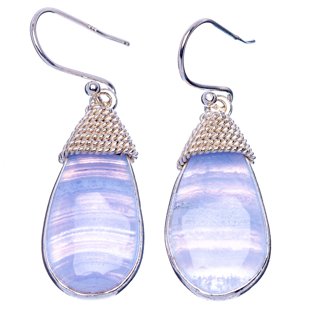 Blue Lace Agate Earrings 1 1/2" (925 Sterling Silver) E1821