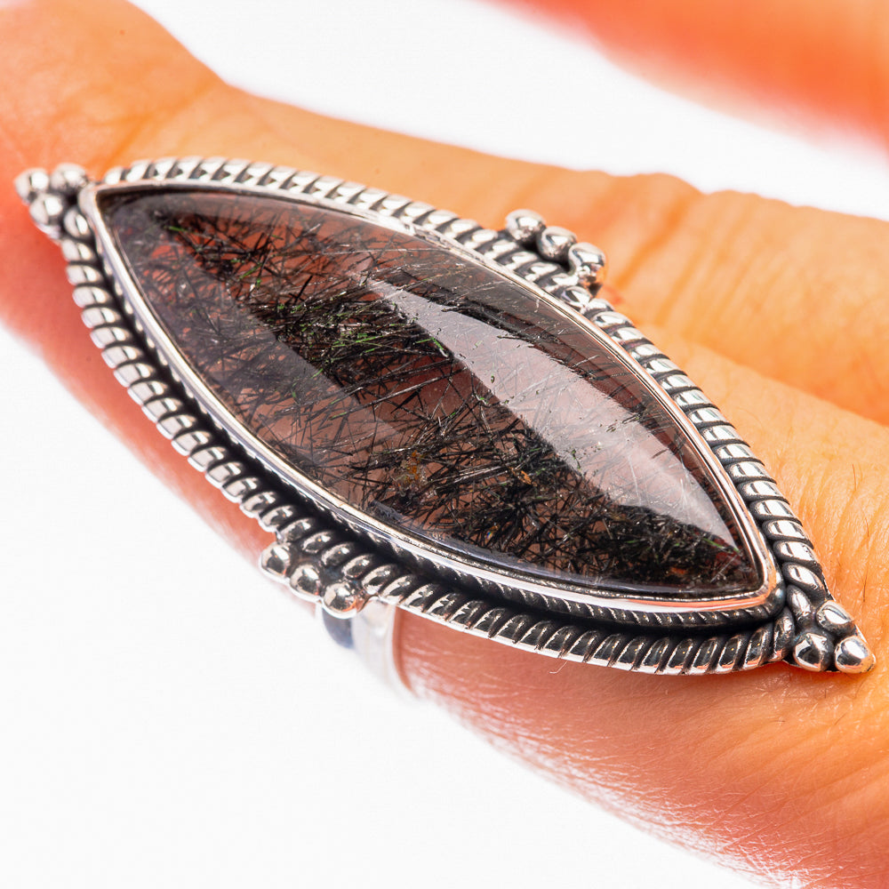 Huge Tourmalinated Quartz Ring Size 7.5 (925 Sterling Silver) R142210