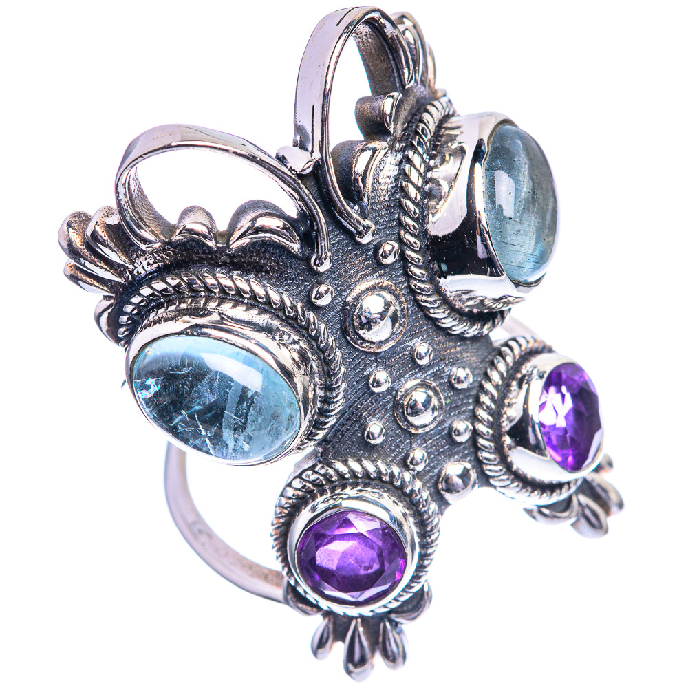 Large Aquamarine, Amethyst 925 Sterling Silver Ring Size 6