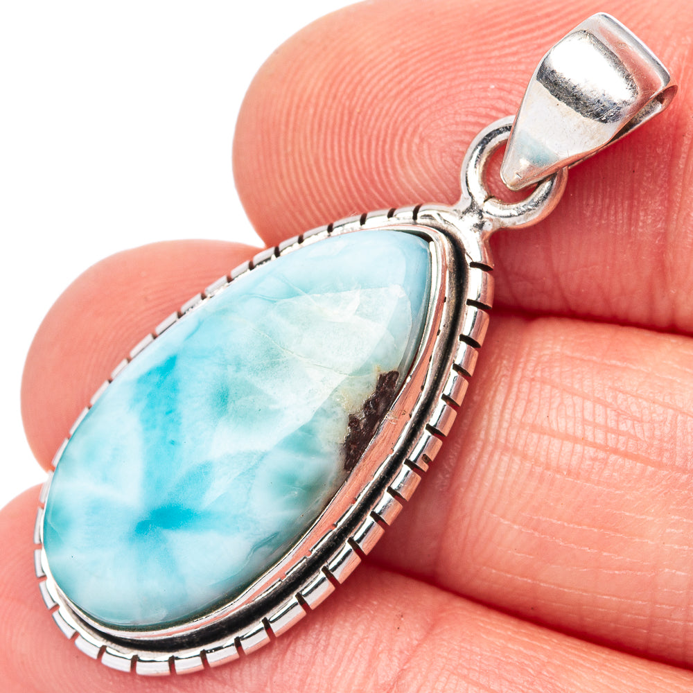 Larimar 925 Sterling Silver Pendant 1 5/8" (925 Sterling Silver) P42677