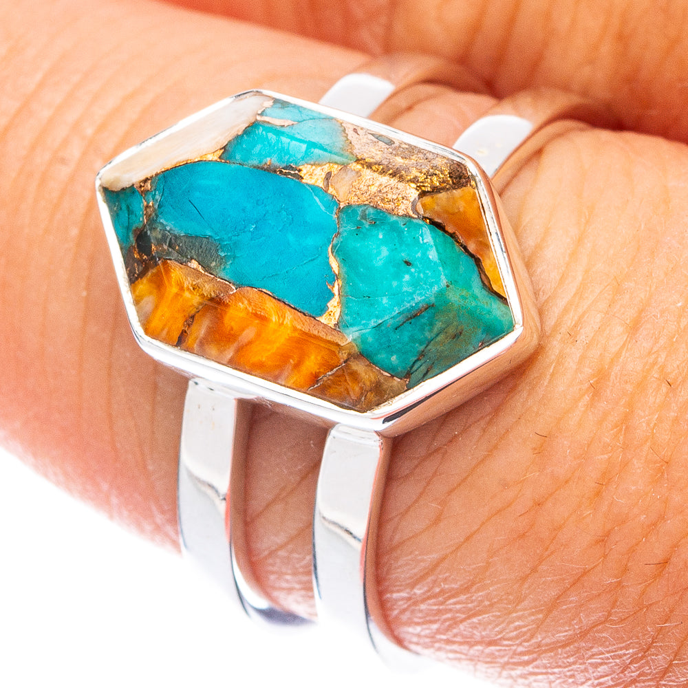 Premium  Spiny Oyster Turquoise Ring Size 8 (925 Sterling Silver) RING7681