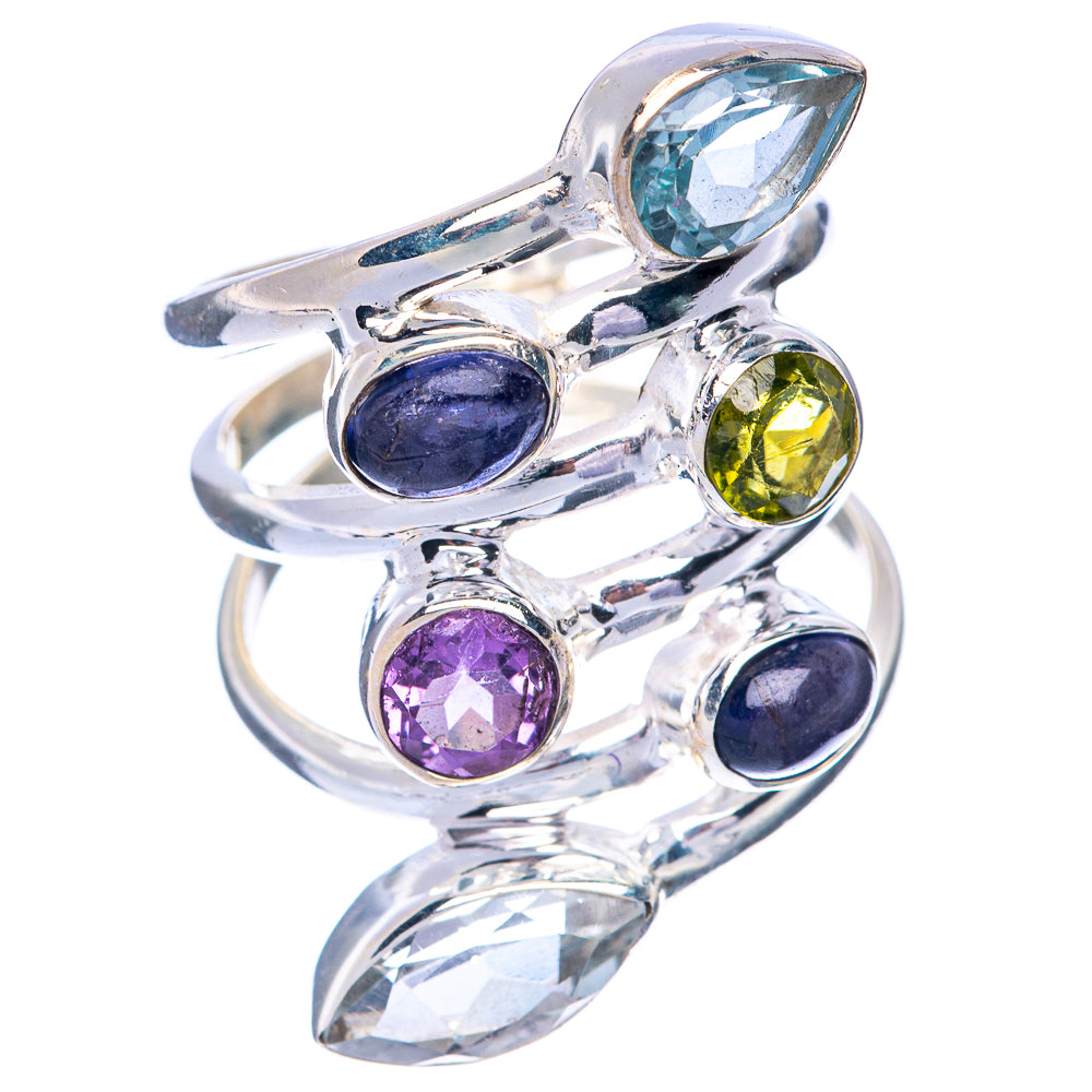 Large Blue Topaz, Tanzanite, Peridot, Amethyst, White Quartz Ring Size 6.75 (925 Sterling Silver) R144935