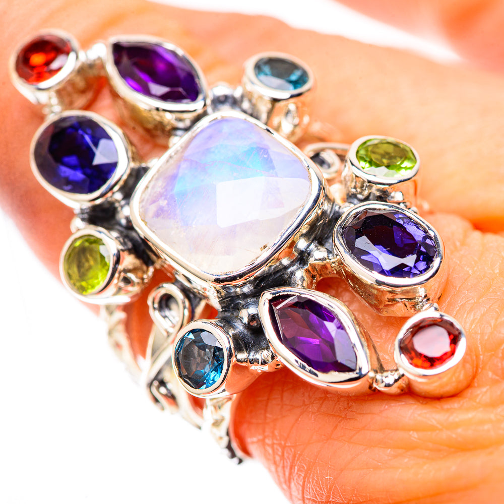 Signature Large Rainbow Moonstone, Tanzanite, Amethyst, Blue Quartz, Peridot, Garnet Ring Size 8.75 (925 Sterling Silver) RING138177