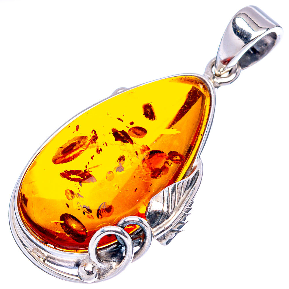 Baltic Amber Leaf Pendant 1 3/4" (.925 Sterling Silver)