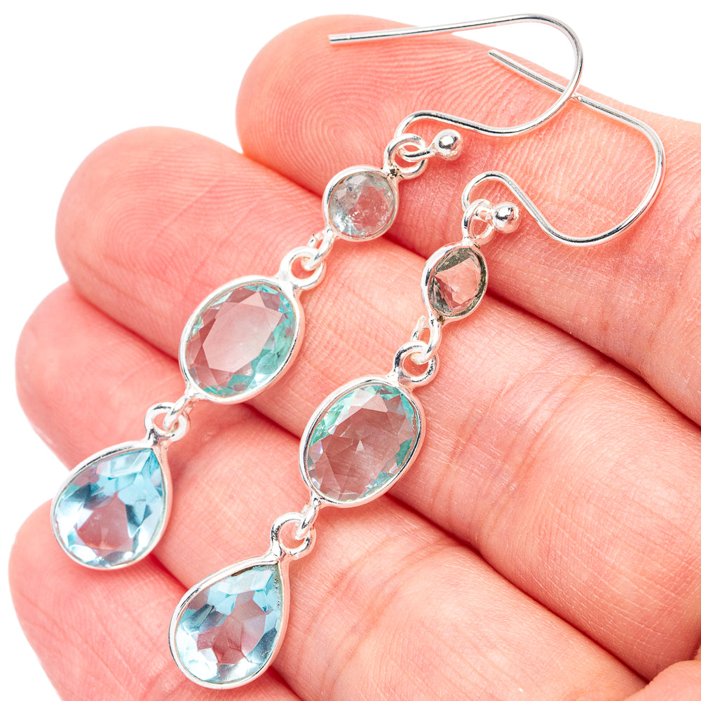 Blue Topaz Earrings 2 1/8" (925 Sterling Silver) E3114