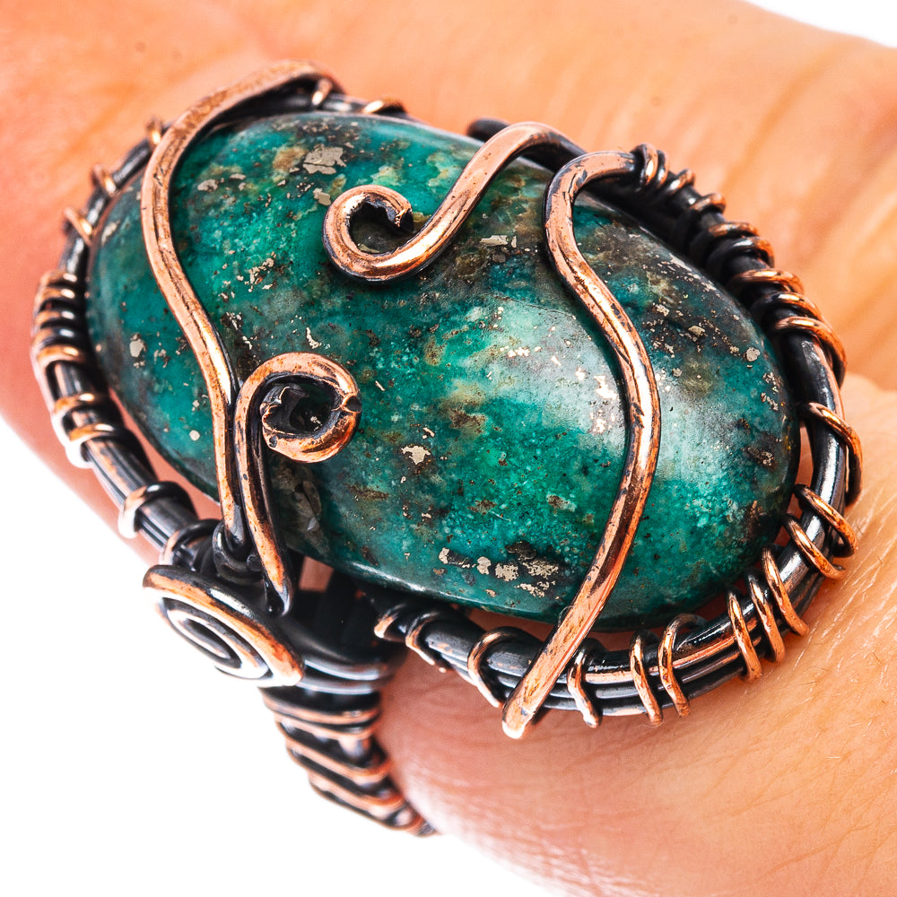 Turquoise Wire Wrap Ring Size 6.75 (Oxidized Copper)