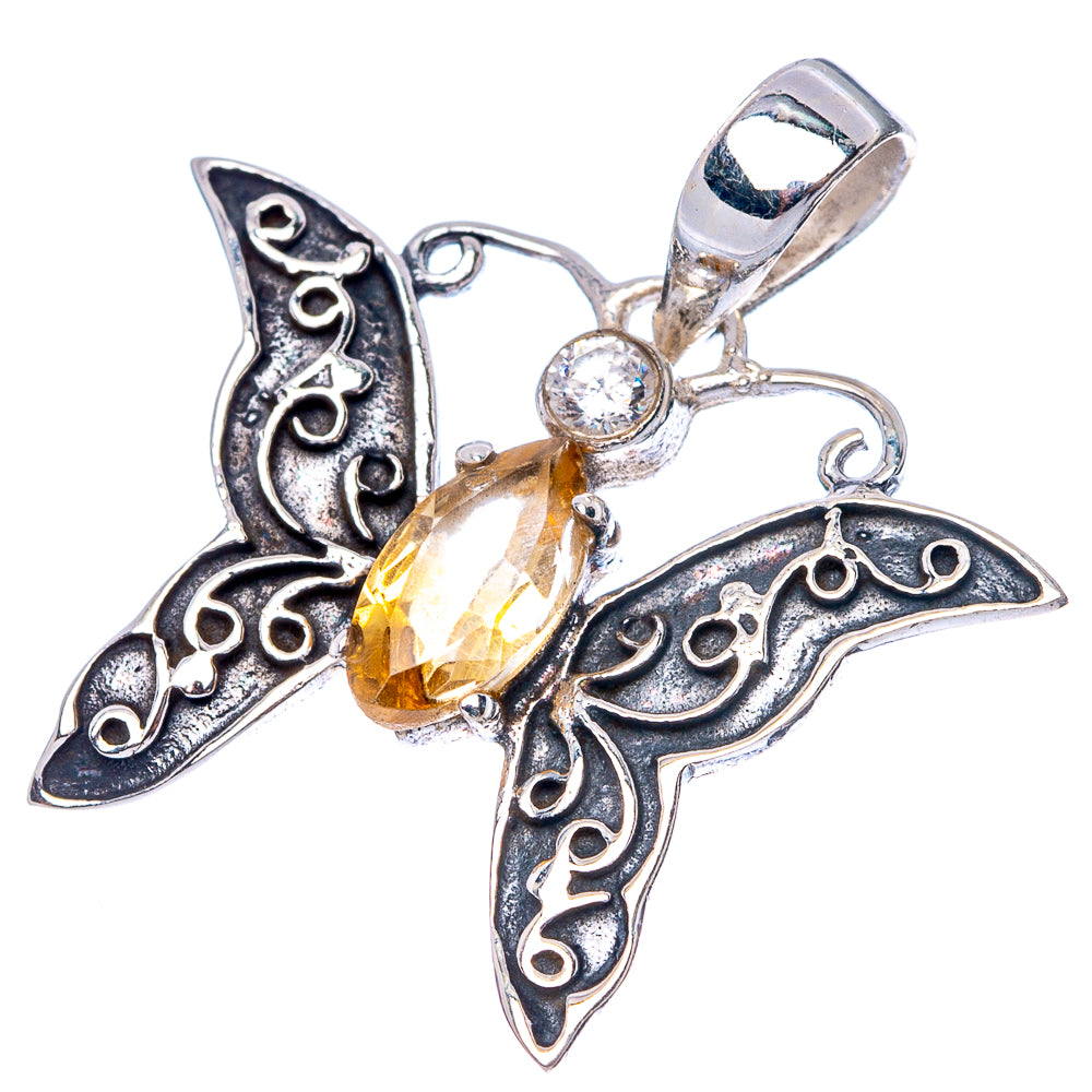 Faceted Citrine, White Quartz Butterfly Dainty Pendant 1" (925 Sterling Silver) P43539