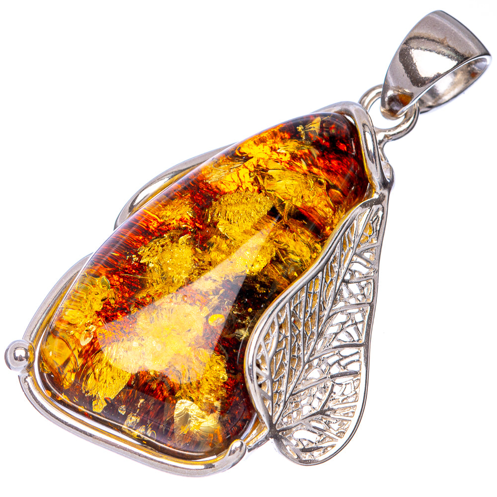 Anasilvercos Baltic Amber Pendant 1 7/8" (925 Sterlnig Silver)