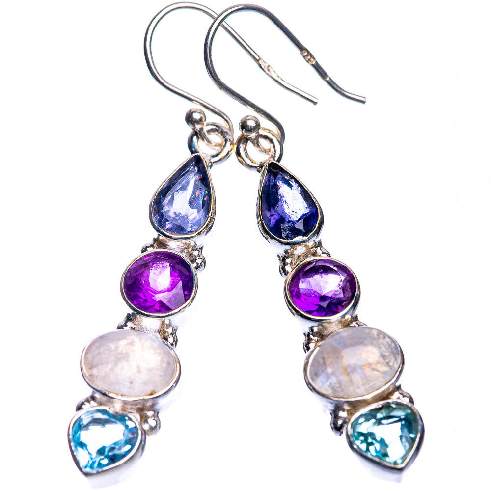 Rainbow Moonstone, Tanzanite, Amethyst, Blue Topaz Earrings 1 7/8" (925 Sterling Silver) E432726