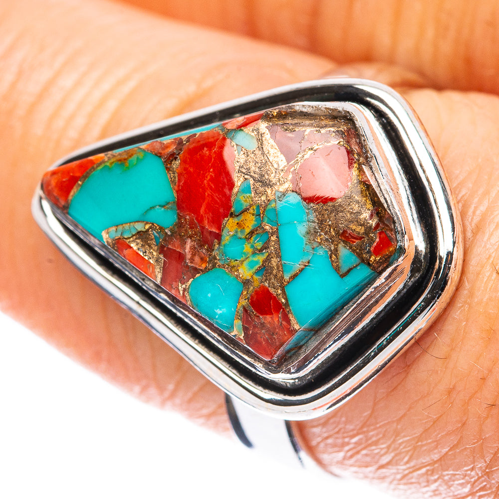 Turquoise And Coral Ring Size 8 (925 Sterling Silver) R4099