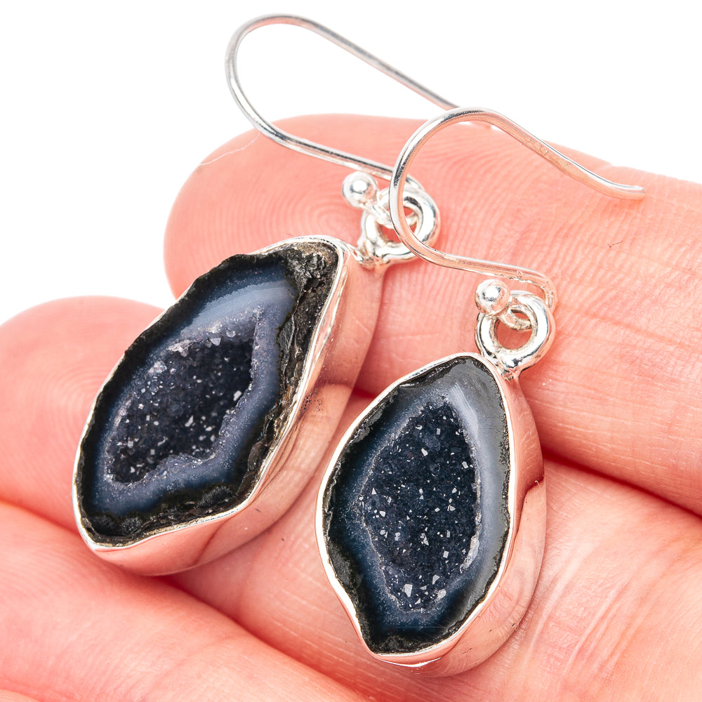 Premium Black Geode 925 Sterling Silver Earrings 1 1/2" (925 Sterling Silver) E1220