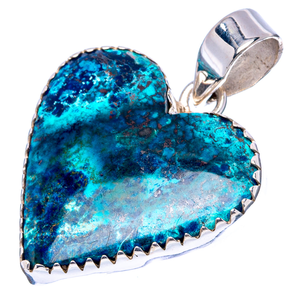 Shattuckite Heart Pendant 1 3/8" (.925 Sterling Silver)