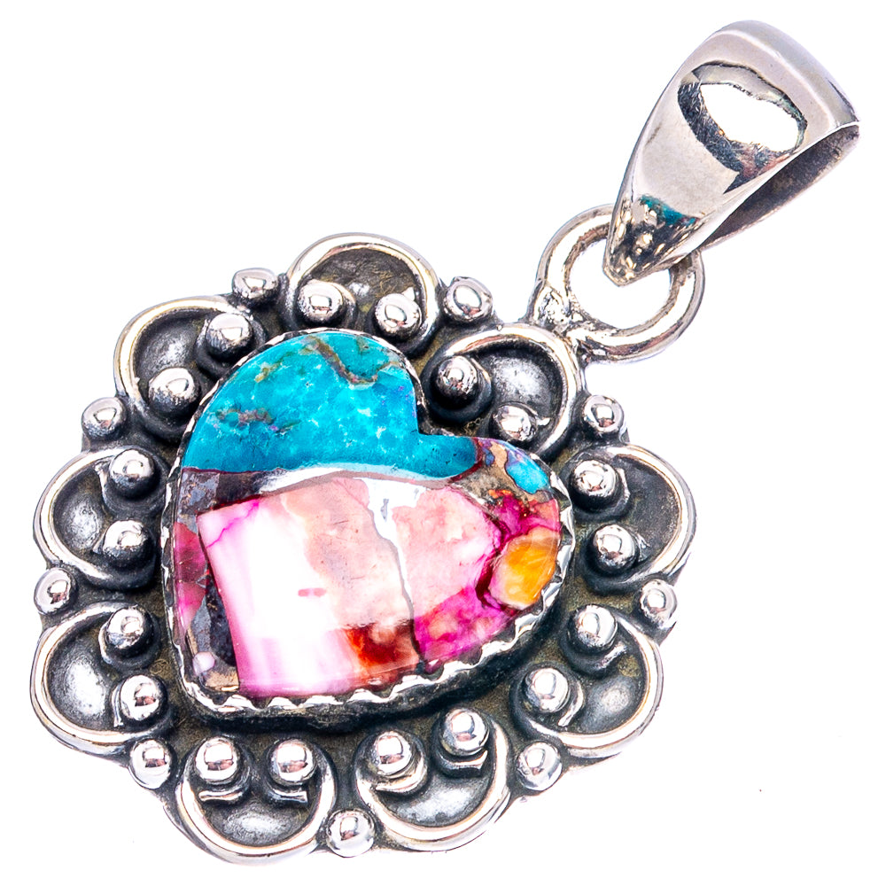 Pink Dahlia Mohave Turquoise Heart Pendant 1 1/8" (.925 Sterling Silver)