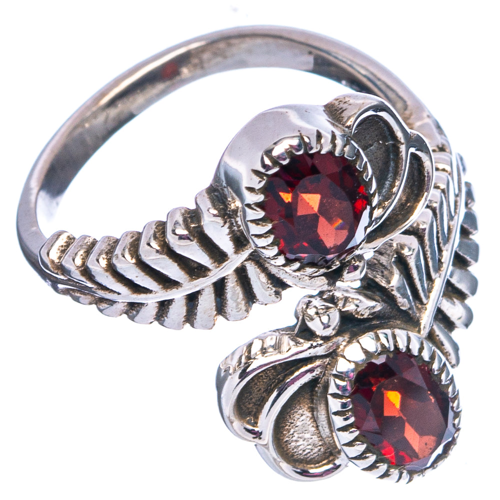 Faceted Garnet Ring Size 6 Adjustable (.925 Sterling Silver)
