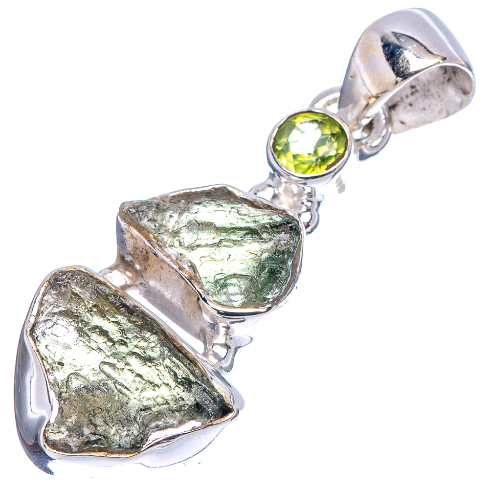 Moldavite, Peridot Pendant 1 3/8" (.925 Sterling Silver)