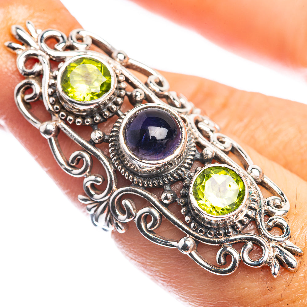 Large Tanzanite, Peridot 925 Sterling Silver Ring Size 6.5