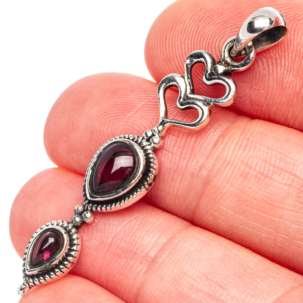 Dainty Garnet Heart Pendant 1 3/4" (925 Sterling Silver) P45285