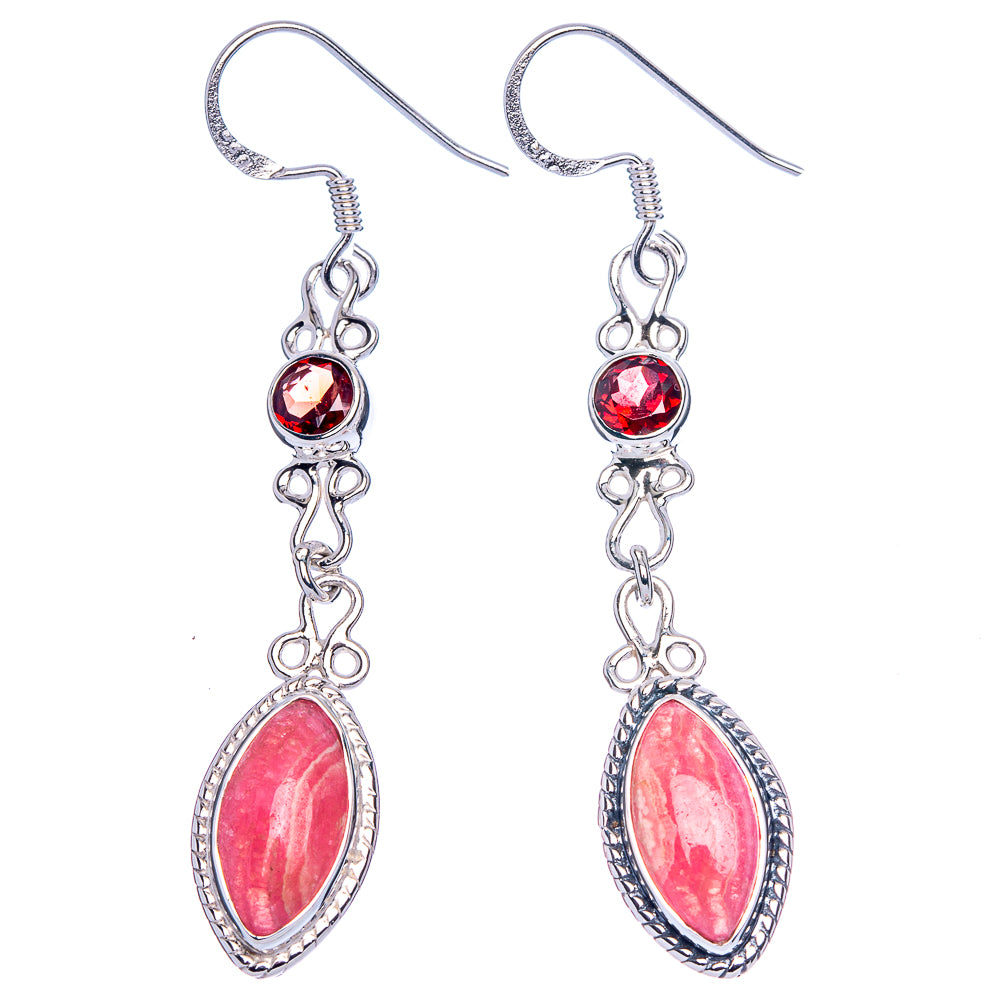 Premium Rhodochrosite, Garnet Earrings 2 1/4" (925 Sterling Silver) E1194