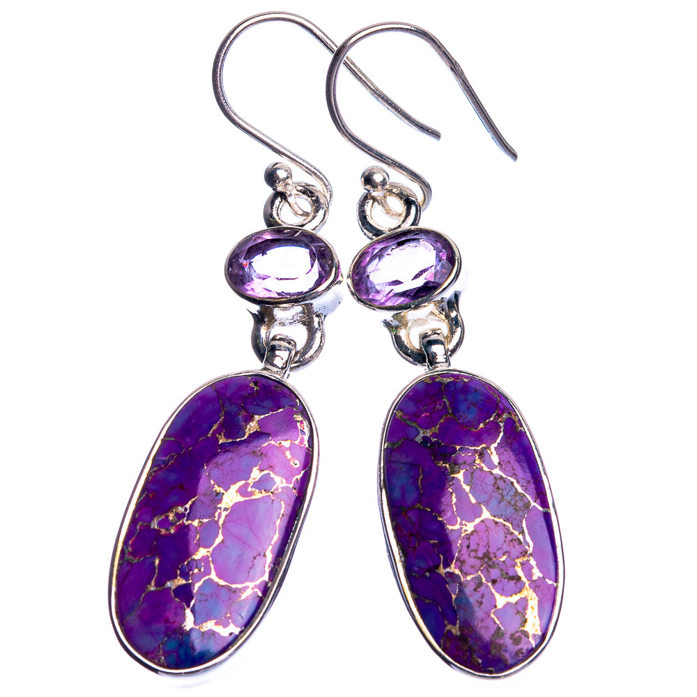 Purple Copper Composite Turquoise, Amethyst 925 Sterling Silver Earrings 1 7/8"