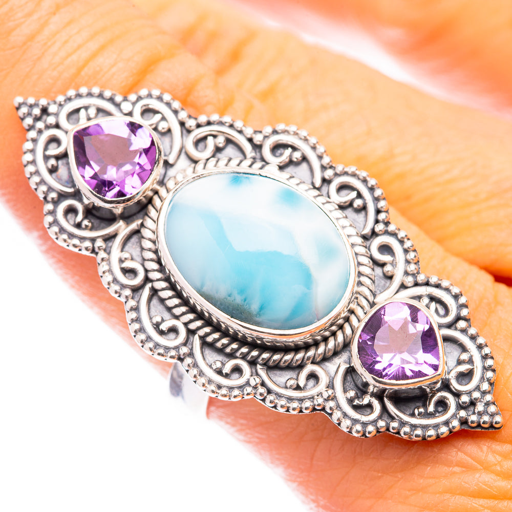 Large Larimar, Amethyst Ring Size 8.75 (925 Sterling Silver) R141614
