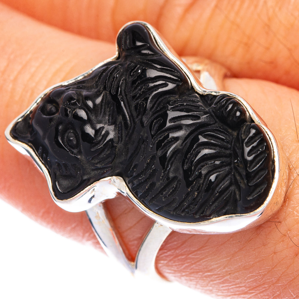 Black Onyx Cat Ring Size 7.75 (925 Sterling Silver) R144550