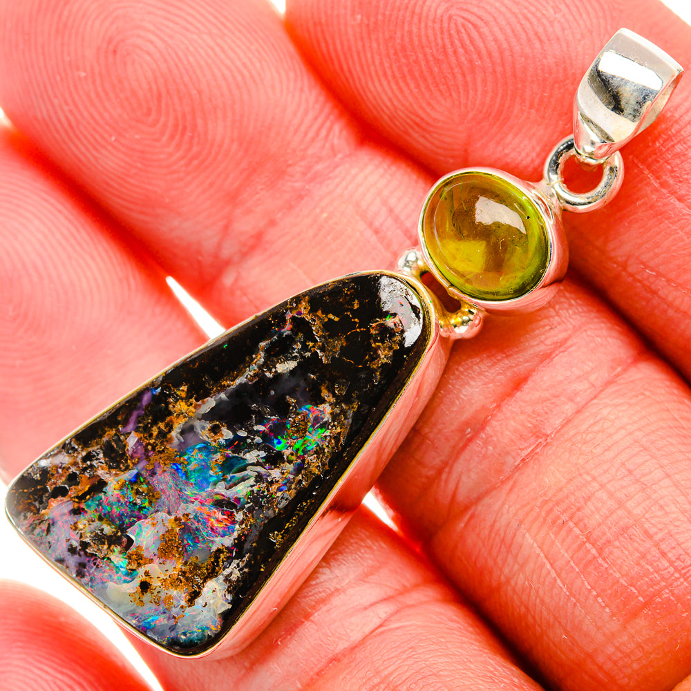 Boulder Opal, Peridot Pendant 2" (925 Sterling Silver) PD38041