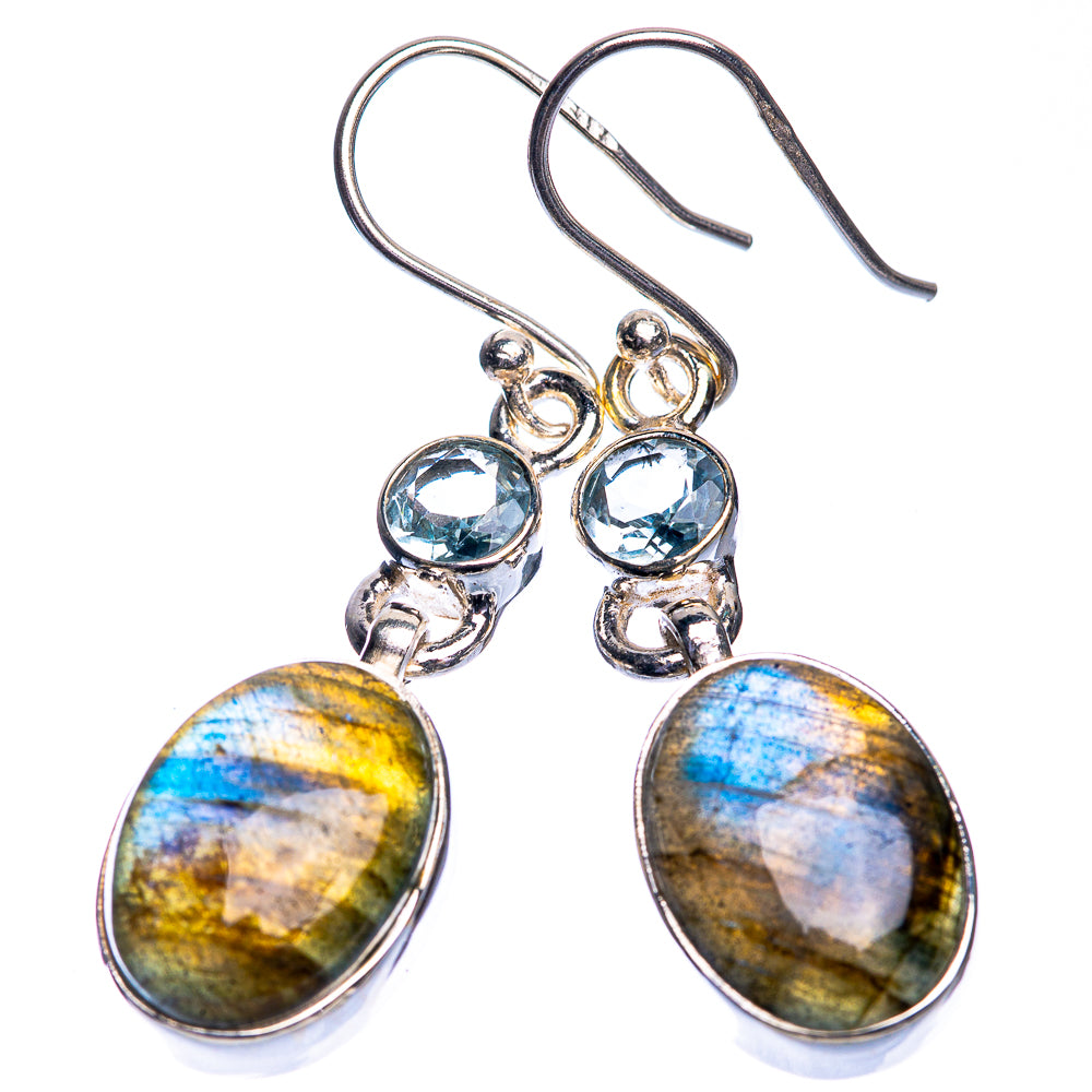 Labradorite, Blue Topaz Earrings 1 5/8" (925 Sterling Silver) E432721
