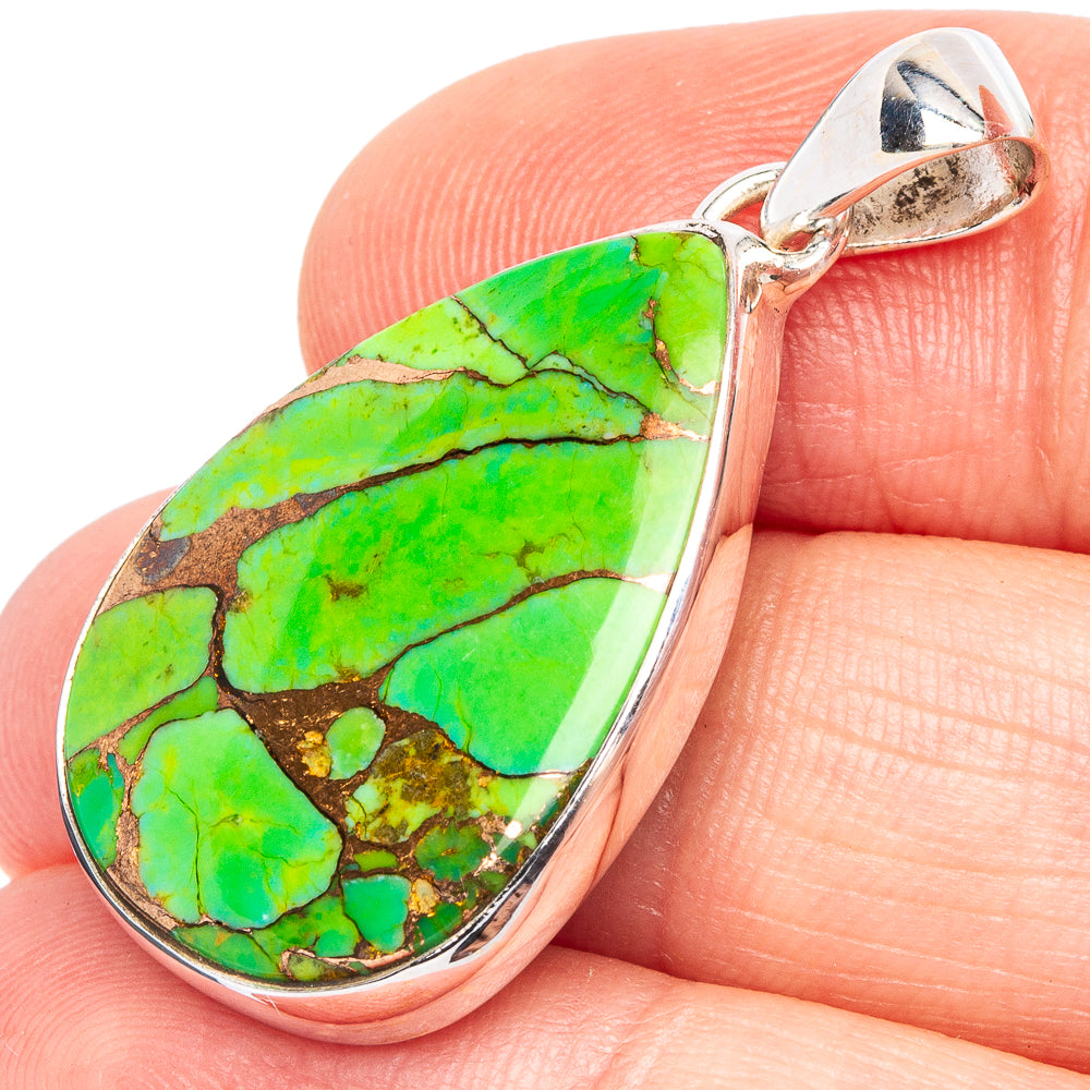 Green Copper Composite Turquoise Pendant 1 3/8" (925 Sterling Silver) P44907