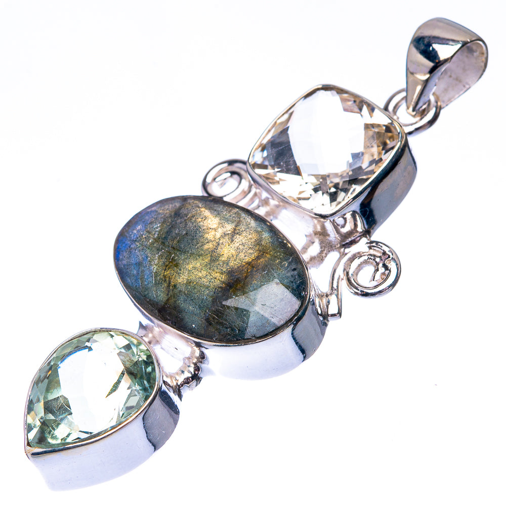 Labradorite, White Quartz 925 Sterling Silver Pendant 2 1/8" (925 Sterling Silver) PD38661
