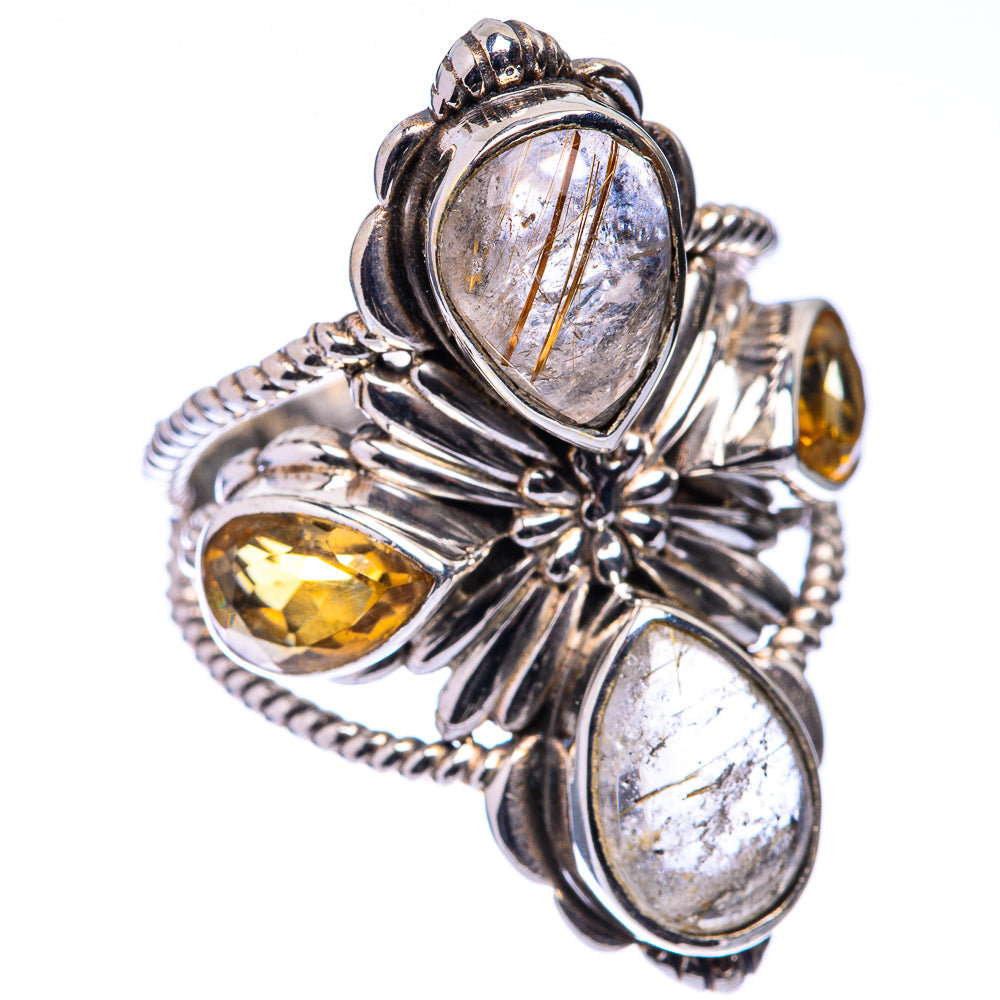Large Rutilated Quartz, Citrine Ring Size 7 (925 Sterling Silver) R141173