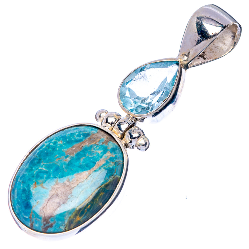 Rare Kingman Turquoise, Blue Topaz Pendant 1 1/2" (925 Sterling Silver) P41128