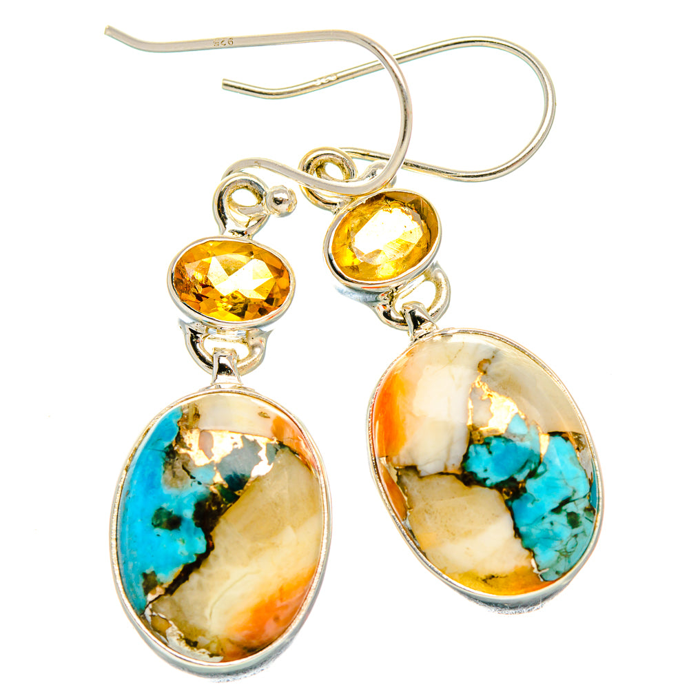 Spiny Oyster Turquoise, Citrine Earrings 1 3/4" (925 Sterling Silver) EARR431991