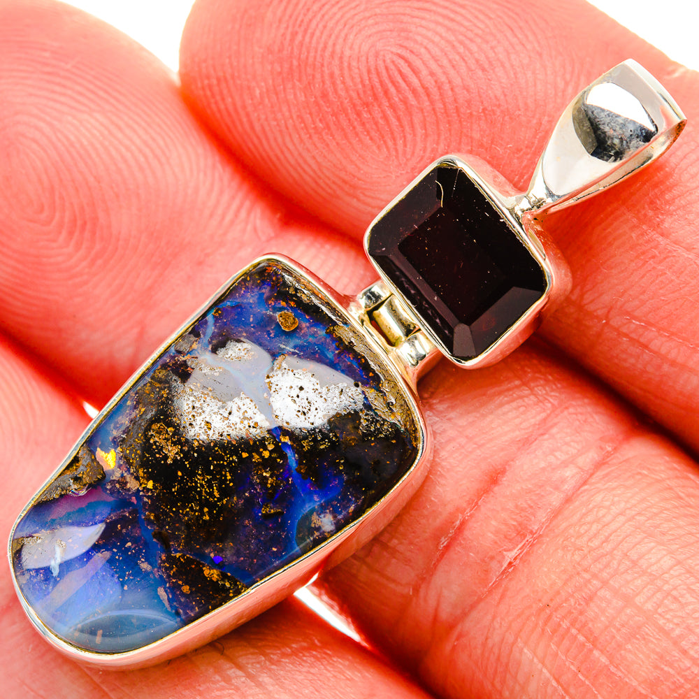 Boulder Opal, Garnet Pendant 1 3/4" (925 Sterling Silver) PD38253
