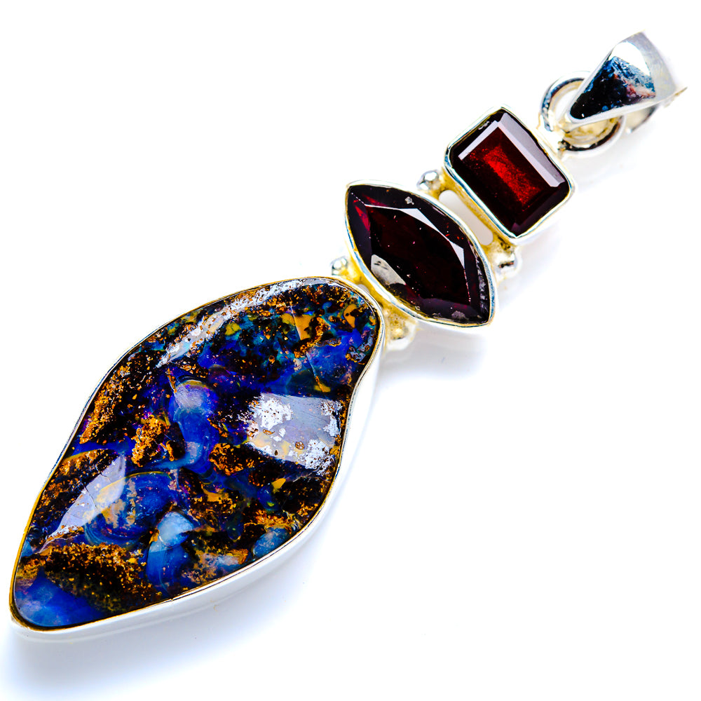 Boulder Opal, Garnet 925 Sterling Silver Pendant 2 1/4" (925 Sterling Silver) PD38312