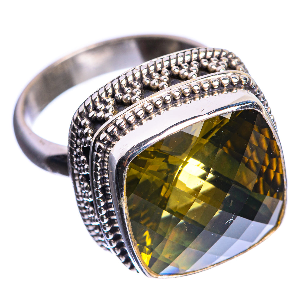 Faceted Olive Quartz 925 Sterling Silver Ring Size 6