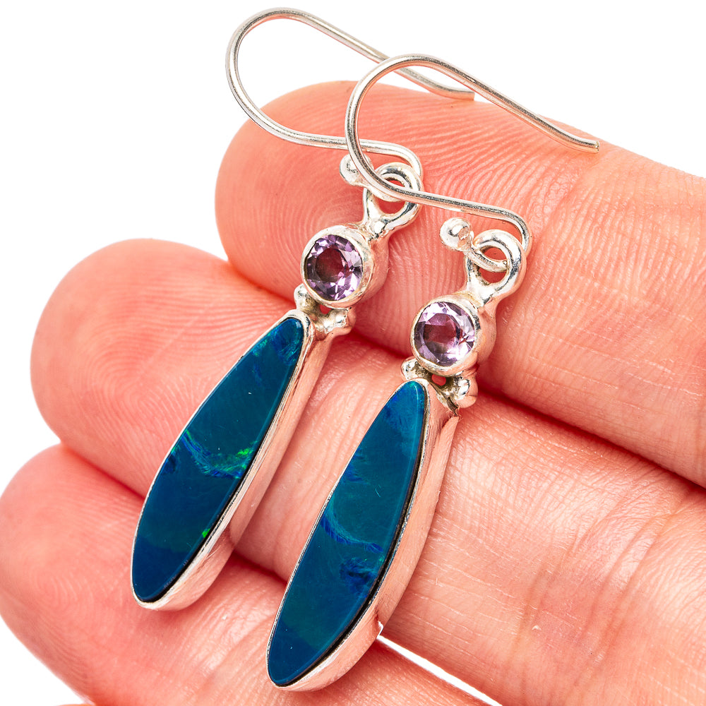 Rare Doublet Opal, Amethyst Earrings 1 5/8" (925 Sterling Silver) E2538