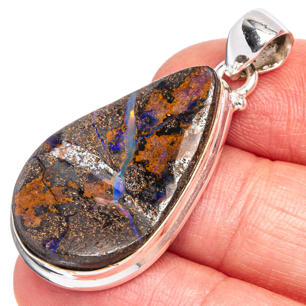 Rare Boulder Opal Pendant 1 5/8" (925 Sterling Silver) P40409