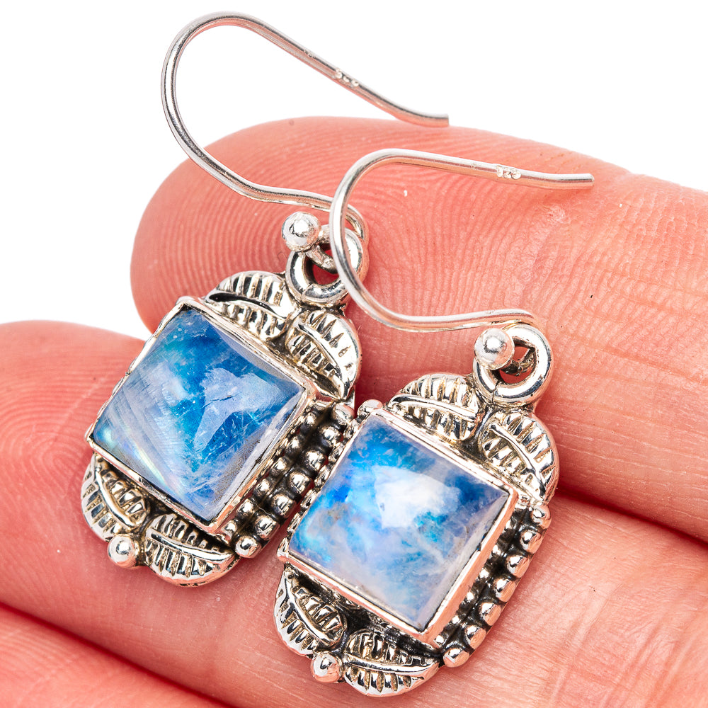 Rainbow Moonstone Earrings 1 3/8" (925 Sterling Silver) E1408