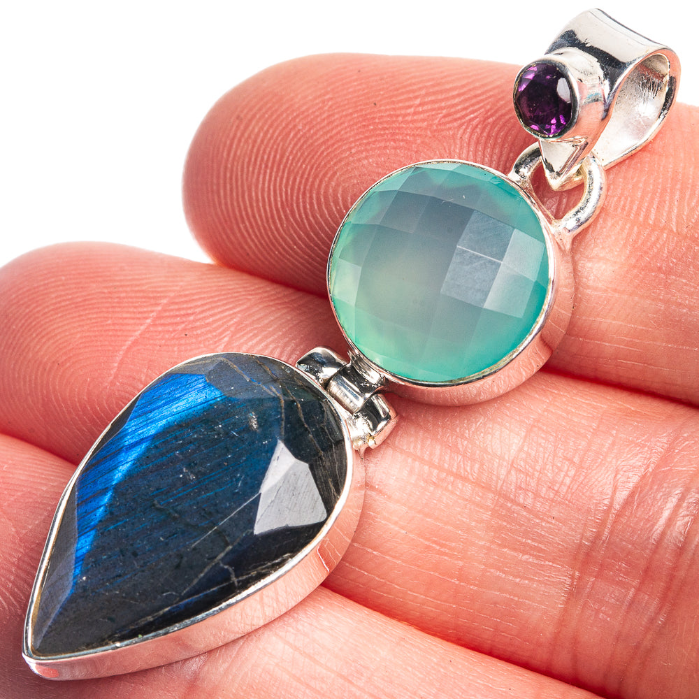 Labradorite, Aqua Chalcedony, Amethyst Pendant 1 7/8" (925 Sterling Silver) P39770